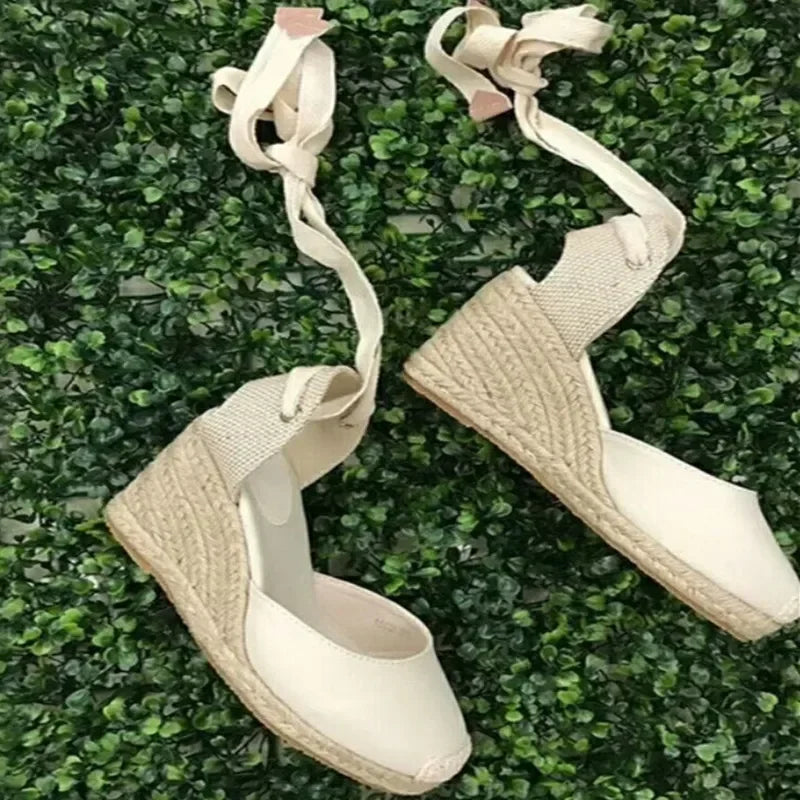 Comfort Wedges Sandals for Women Weave High Heels Summer Hollow Shoes Round Toe with Ankle Strap Platform Sandals