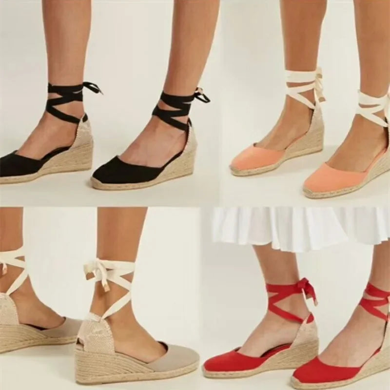 Comfort Wedges Sandals for Women Weave High Heels Summer Hollow Shoes Round Toe with Ankle Strap Platform Sandals