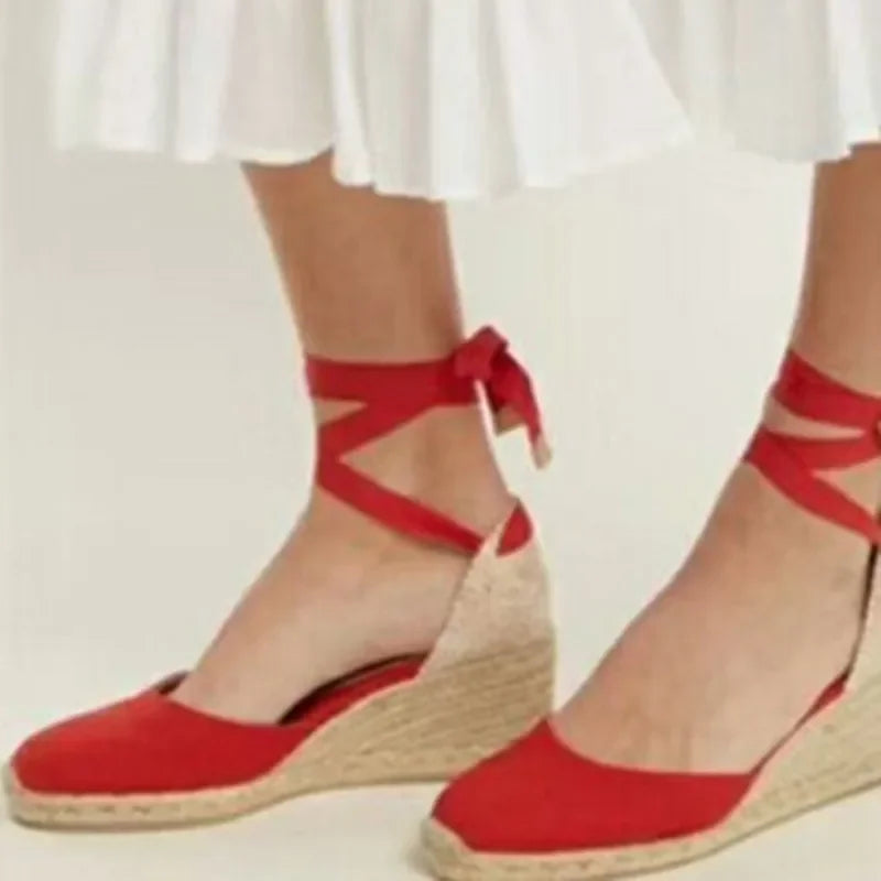 Comfort Wedges Sandals for Women Weave High Heels Summer Hollow Shoes Round Toe with Ankle Strap Platform Sandals