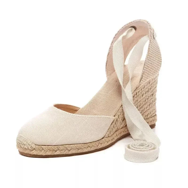Comfort Wedges Sandals for Women Weave High Heels Summer Hollow Shoes Round Toe with Ankle Strap Platform Sandals