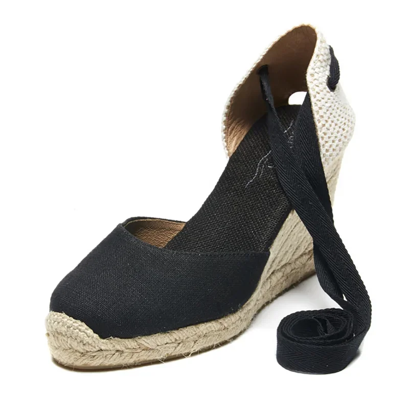 Comfort Wedges Sandals for Women Weave High Heels Summer Hollow Shoes Round Toe with Ankle Strap Platform Sandals